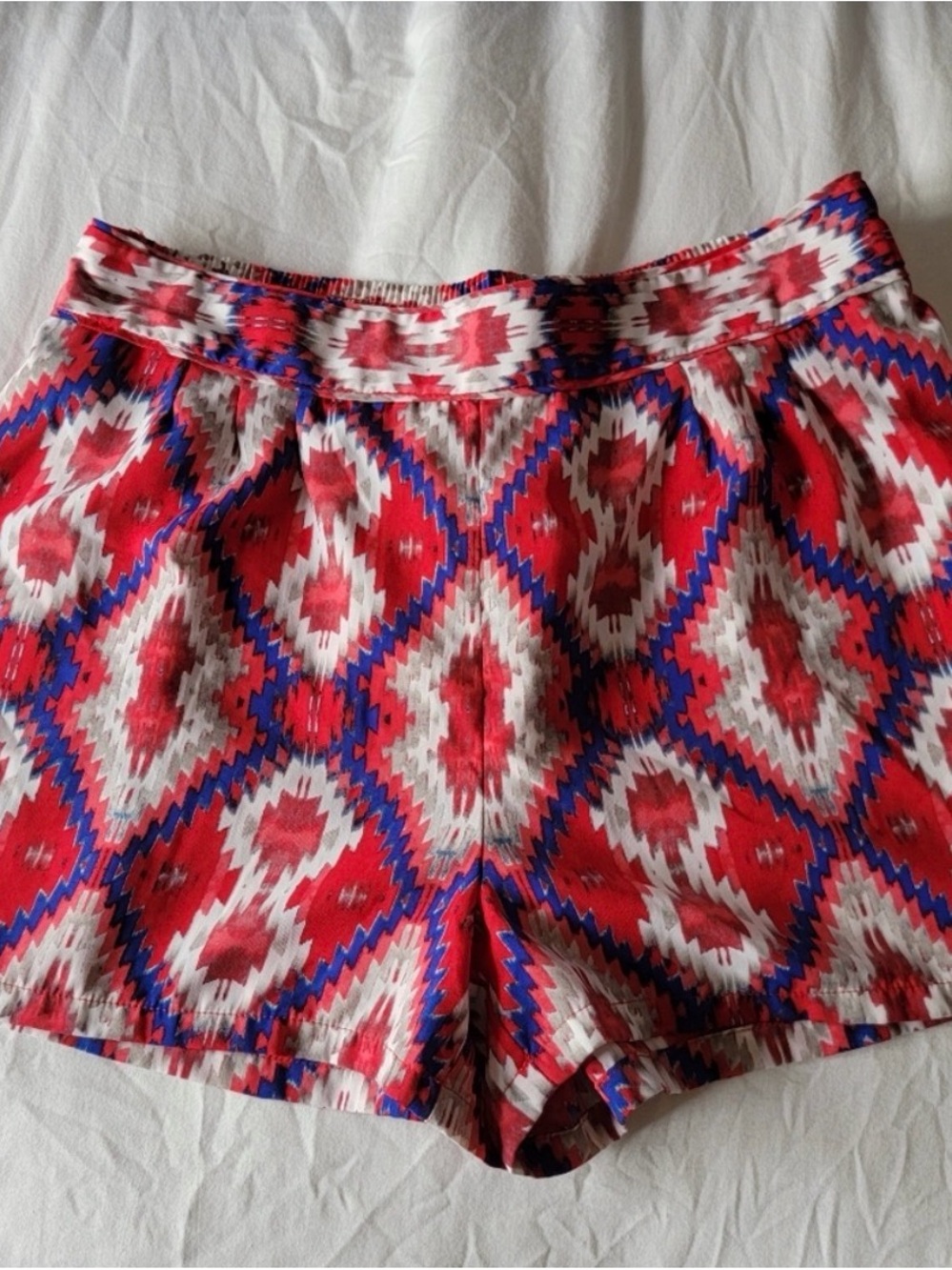 My Michelle Red Aztec-Pattern High Waist Shorts with Blue & White Accents